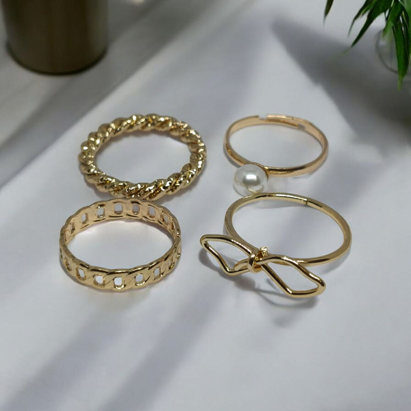 Zebarkart Anti Tarnish Gold Set Of 4 Aesthetic Stack Finger Ring