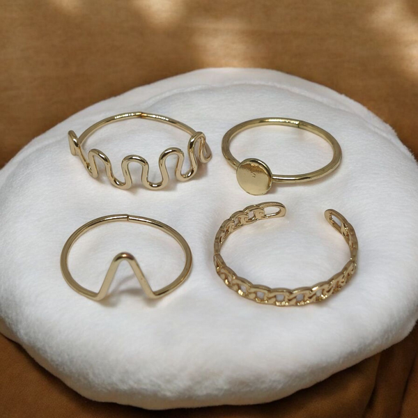Zebarkart Anti Tarnish Gold Set Of 4 Elegant Finger Ring
