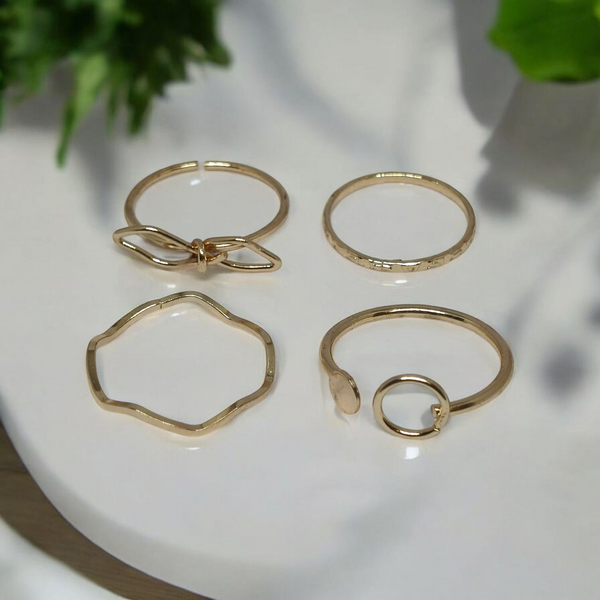 Zebarkart Anti Tarnish Gold Set Of 4 Wavy Finger Ring