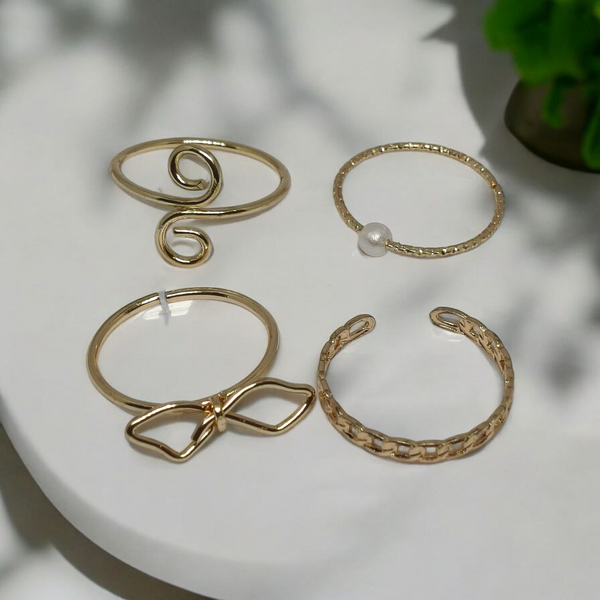 Zebarkart Anti Tarnish Set Of 4 Wavy Finger Ring