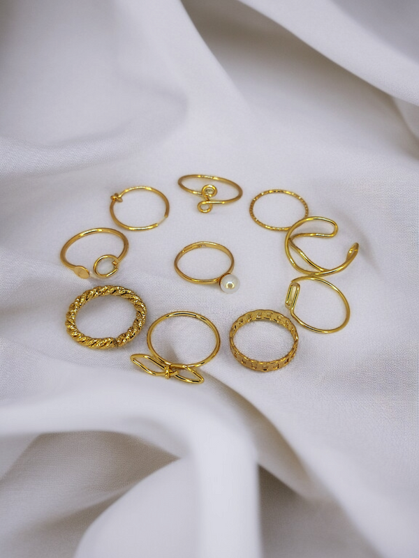 Zebarkart Anti Tarnish Gold Set Of 10 Aesthetic Stack Finger Ring