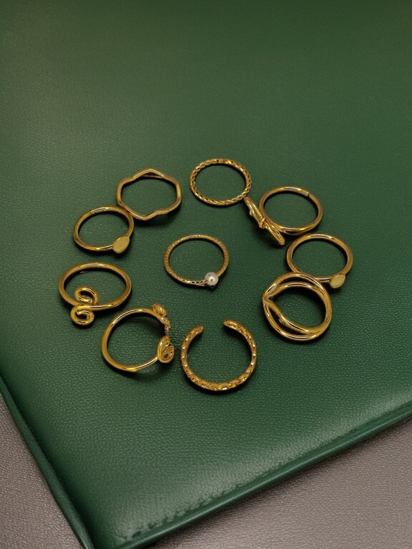 Zebarkart Anti Tarnish Gold Set Of 10 Minimalist Finger Ring